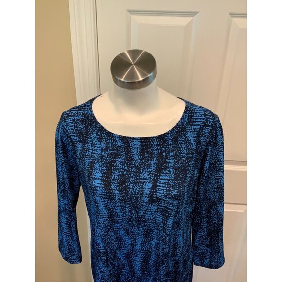 BCBG Max Azria Blue & Black Splatter Print 3/4 Sleeve Mini Dress, Size Medium - Picture 2 of 7